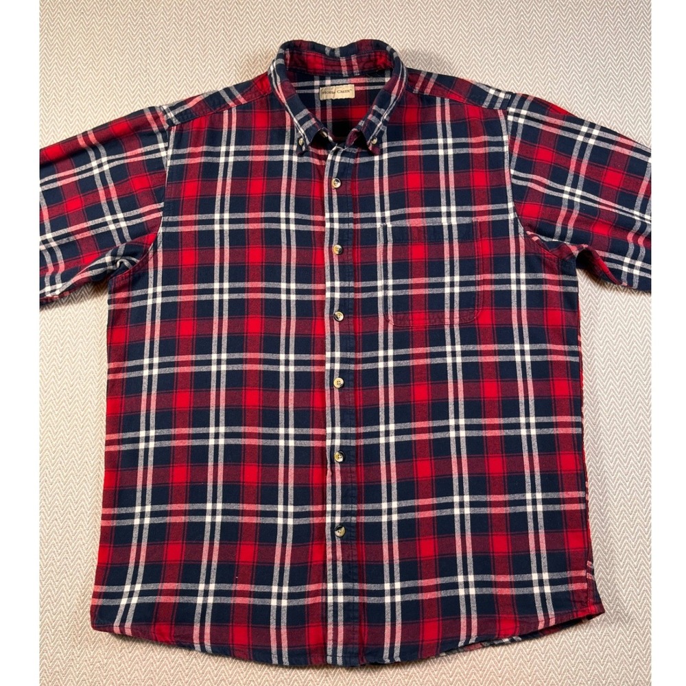 Hobbs Creek Red Navy Plaid Flannel Shirt Men's Large 100% Cotton Button Up - Picture 3 of 7